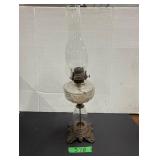 Pressed Glass Oil Lamp - Metal Base