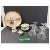 Hand Painted Nippon & (4) Etched Stemware
