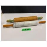(2) Rolling Pins - Wood & Marble