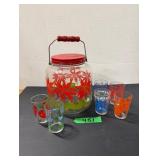 (6) Vintage Juice Glasses & Poinsettia Canister