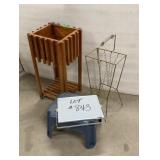 Wood Plant Stand, Metal Stand, & Plastic Stool