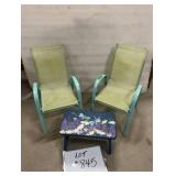 (2) Outdoor Child's Chairs (1) Wooden Foot Stool