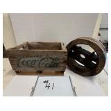 Coca-Cola Crate & 14' Diam. Wooden Pulley