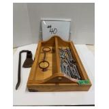 Assorted Flat Wrenches,Crow Bar In Wooden Carrier