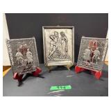 (2) Pewter/Glass Panels & Pewter Plaque