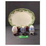 (3) Porcelain Hinged Egg Trinket Boxes & Platter