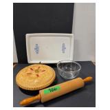 Corning Ware Tray, Rolling Pin, Pie Plate, Bowl