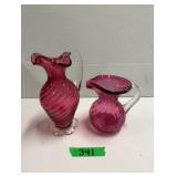(2) Cranberry Glass Pitchers