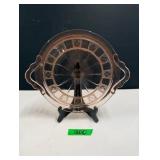 Pink Depression Glass Cake Plate -'Doric' Pattern