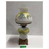 Floral Milk Glass Hurricane Lamp