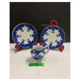 (2) Flow Blue Plates (1) Flow Blue Pitcher
