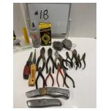 Assorted Pliers, Chalk Line & Knives
