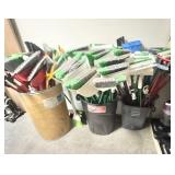 Qty (3) Large Bins: Brooms/Dustpans, Mops, Etc.