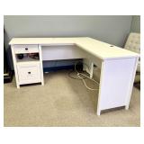 White Two Piece L-Shape 2-Drawer Desk