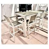 White Metal/Wood Slat Outdoor Patio Table w/(6) Ch