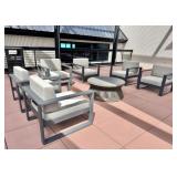 Qty (6) Janus et Cie Metal Grey Arm Chairs w/Round