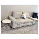Gray Upholstered Sofa & (2)-White Basket Tables