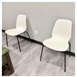 Qty (2) IKEA White Stacking Chairs & Wood Upholste