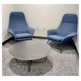 Qty (2) GUS Design Navy Lounge Chairs & GUS Coffee