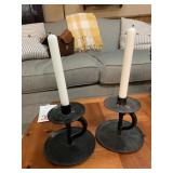 PAIR OF 5 ' IRON FORGED CANDLESTICKS W/ CANDLES