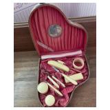 ANTIQUE DRESSER SET IN PIANO SHAPED BOX