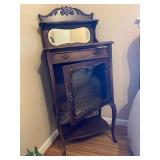 ANTIQUE ORNATE WOOD MUSIC CABINET W/ BEVELED