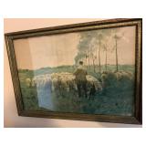 ANTIQUE FRAMED SHEPHERD PRINT - 15.5 X 11 '