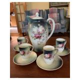 10 PC ANTIQUE BAVARIAN CABBAGE ROSE COFFEE SET -