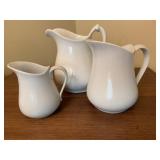 3 VINTAGE IRONSTONE PITCHERS - 5 ' TO 8 '