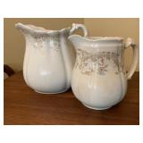 2 VINTAGE DECORATED IRONSTONE PITCHERS - 7.5 ' TO