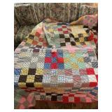 ANTIQUE HAND-SEWN FULL SIZE QUILT W/ SOME WEAR