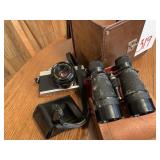 MINOLTA CAMERA AND VINTAGE BINOCULARS IN CASES