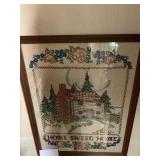 VINTAGE FRAMED HOME SWEET HOME NEEDLEWORK PIECE -