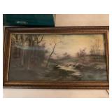 ANTIQUE FRAMED ORIGINAL PASTEL LANDSCAPE DRAWING