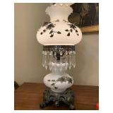 23 ' VINTAGE WHITE SATIN GLASS LAMP W/ APPLIED