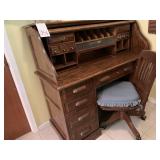 OAK ROLLTOP DESK (54 X 24 X 48 ') W/ OFFICE CHAIR