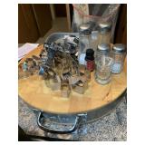 WOOD CHEESE BOARD, COOKIE CUTTERS & MISC KITCHEN