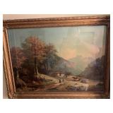 ANTIQUE FRAMED LANDSCAPE PRINT IN GOLD FRAME -