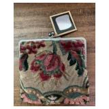 VINTAGE CARPET PURSE W/ MIRROR - 6 X 6 '