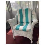 WHITE WICKER ARM CHAIR W/ CUSHIONS - GREAT