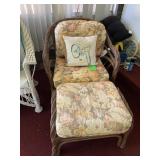 RETRO RATTAN CHAIR & OTTOMAN W/ MIS-MATCHED
