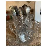 CUT-CRYSTAL SPOONER W/ COLLECTION OF STAINLESS