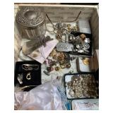BOOK BOX FULL OF COSTUME JEWELRY & TRINKETS