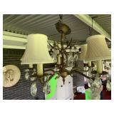 VINTAGE 5 LIGHT METAL CHANDELIER W/ PRISMS