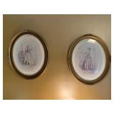PAIR OF OVAL FRAMED FASHION PRINTS - 19 X 23 '
