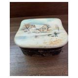 ANTIQUE CELLULOID DRESSER BOX W/ WINTER SCENE -