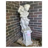 CONCRETE CHERUB STATUE ON PEDESTAL - 37 ' TOTAL