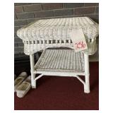 WHITE WICKER SIDE TABLE - 22 X 18 X 22 '