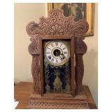 ANTIQUE WORKING OAK KITCHEN CLOCK W/ KEY - 22.5 X