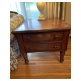STENCILED WOOD 2 DRAWER SIDE TABLE - 28 X 28 X